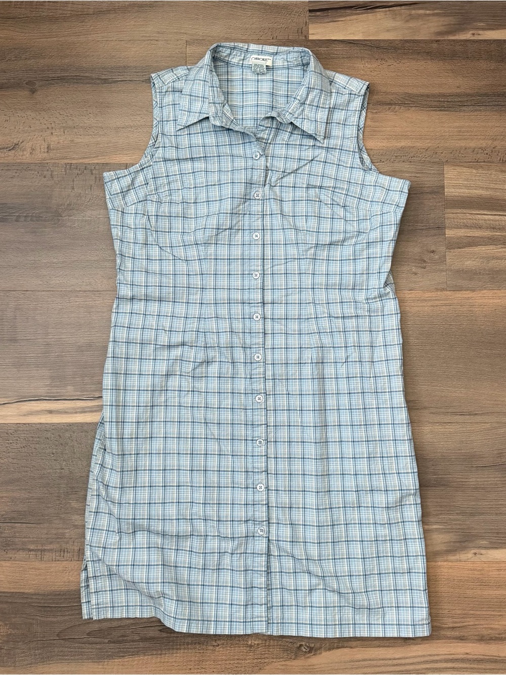 Vintage 90's Cherokee Sleeveless Blue Plaid Collared Button Down Dress Size XL